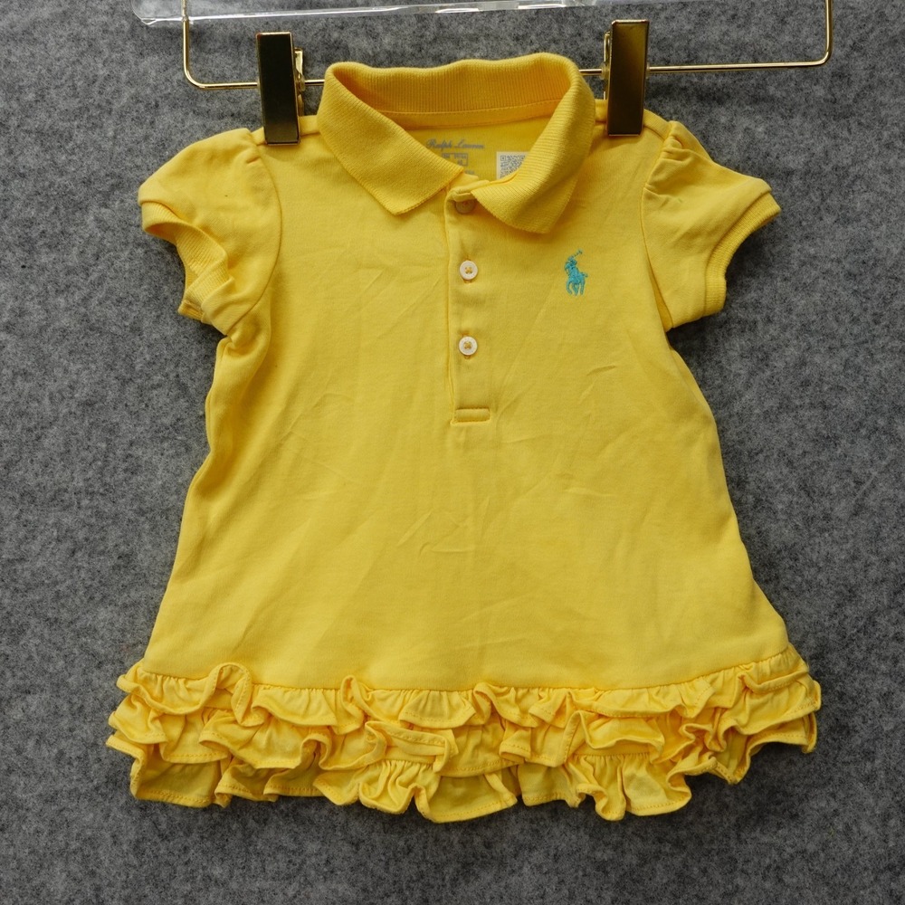 Ralph Lauren Baby Girls Polo Dress 3M Yellow Pony Ruffle Hem Easter Summer Prep